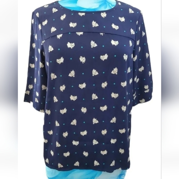 Poem by Oliver Bonas Dog Spotty polka dot Blouse Top Size 10 uk Navy Blue White - Picture 2 of 7